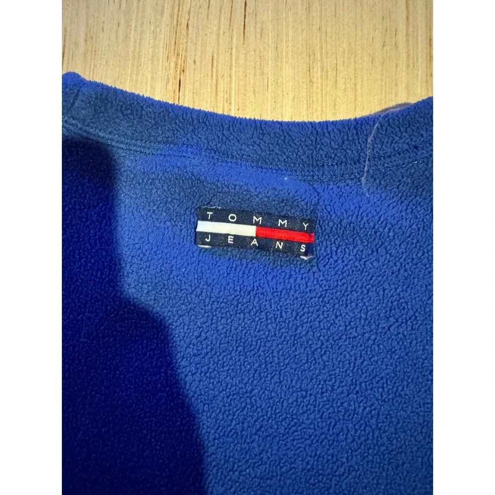 Vintage Tommy Hilfiger Jeans Fleece Sweatshirt Blue Logo Tape Pullover Mens L 37